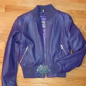 Knoles & Carter purple Italian Lambskin leather bomber jacket new size small